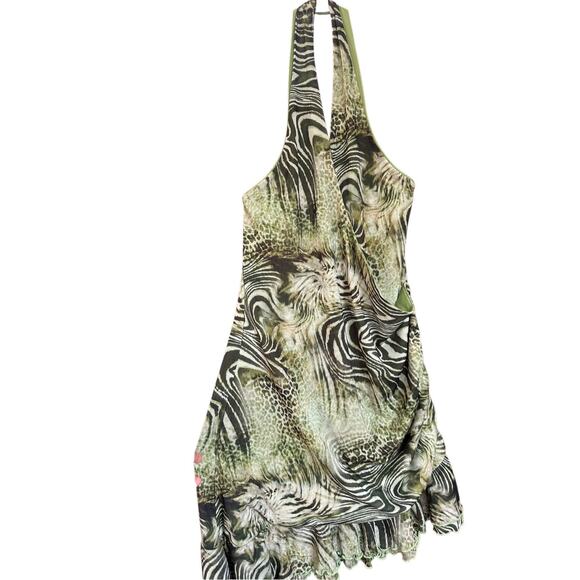 Motel Rocks Yubila Mini Dress In Mesh‎ Cheetah Green Size XL - Picture 3 of 16